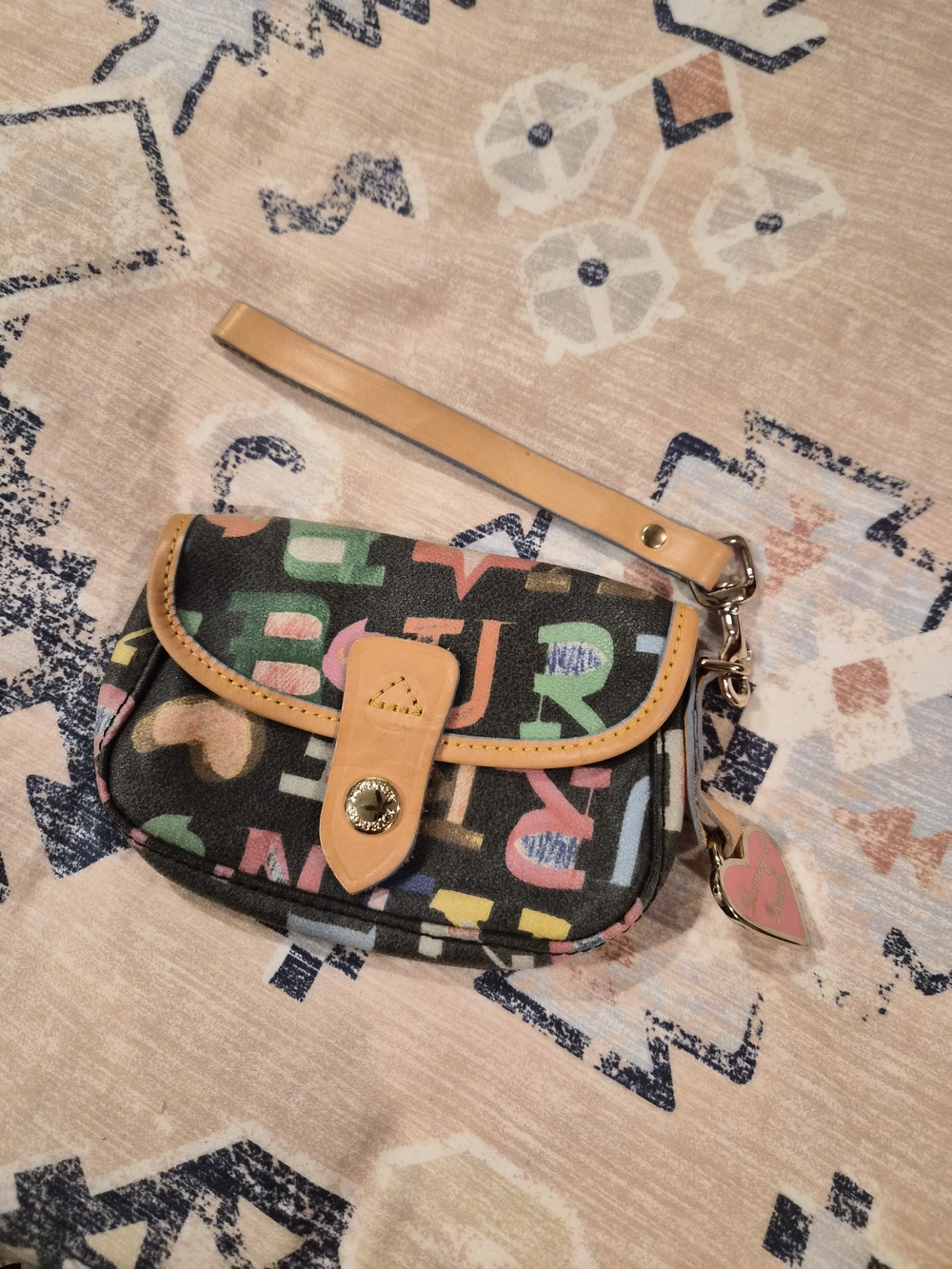 Dooney & Bourke Multicolor Alphabet Wristlet with Tan Trim